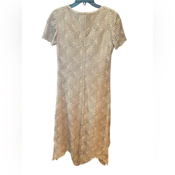 Helene Blake Sz 8 Gold Crochet Shark Bite Layered Hem Lined Vintage Glam Dress - Picture 2 of 8